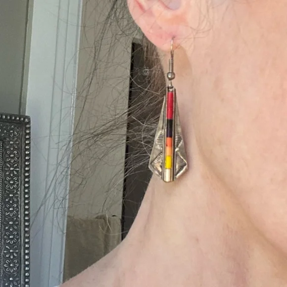 Native American earrings, signed AJ and stamped sterling - Picture 8 of 8